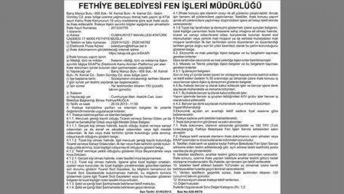 FETHİYE BELEDİYESİ FEN İŞLERİ MÜDÜRLÜĞÜ