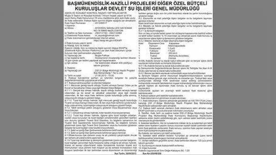 BAŞMÜHENDİSLİK-NAZİLLİ PROJELERİ DİĞER ÖZEL BÜTÇELİ KURULUŞLAR DEVLET SU İŞLERİ GENEL MÜDÜRLÜĞÜ