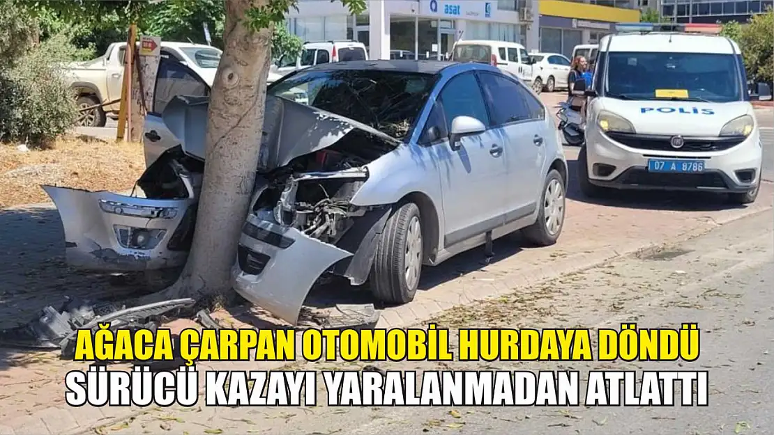 Ağaca çarpan otomobil hurdaya döndü, sürücü kazayı yaralanmadan atlattı