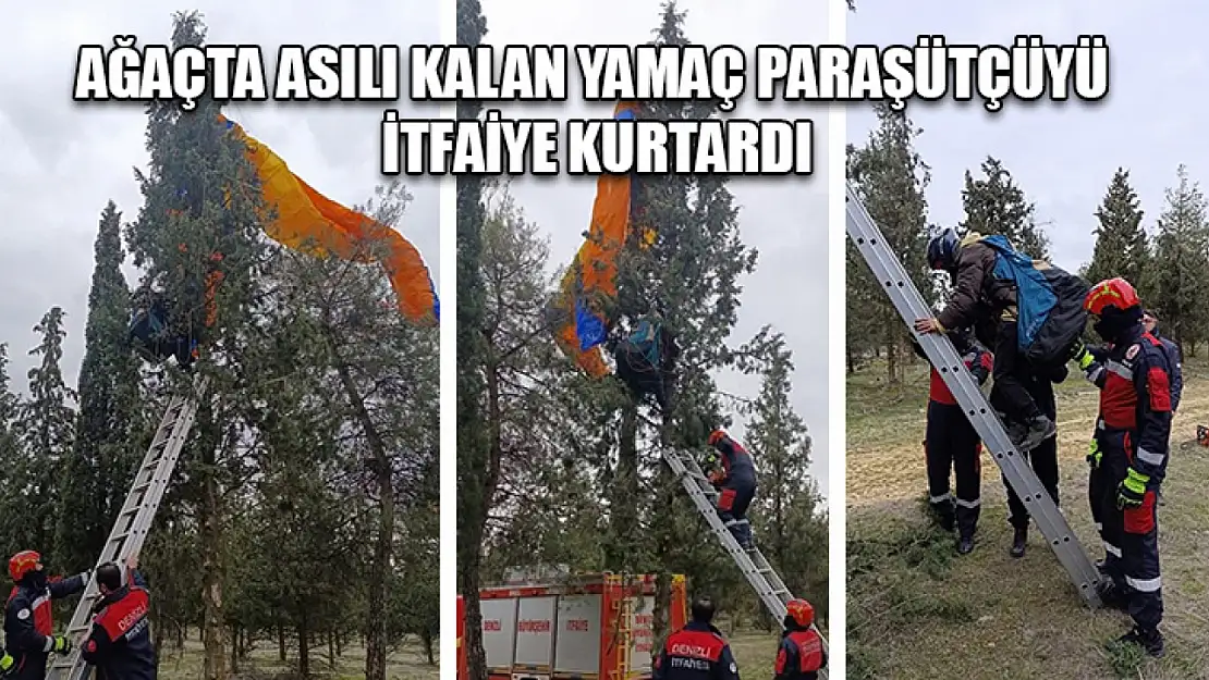 Ağaçta asılı kalan yamaç paraşütçüyü itfaiye kurtardı