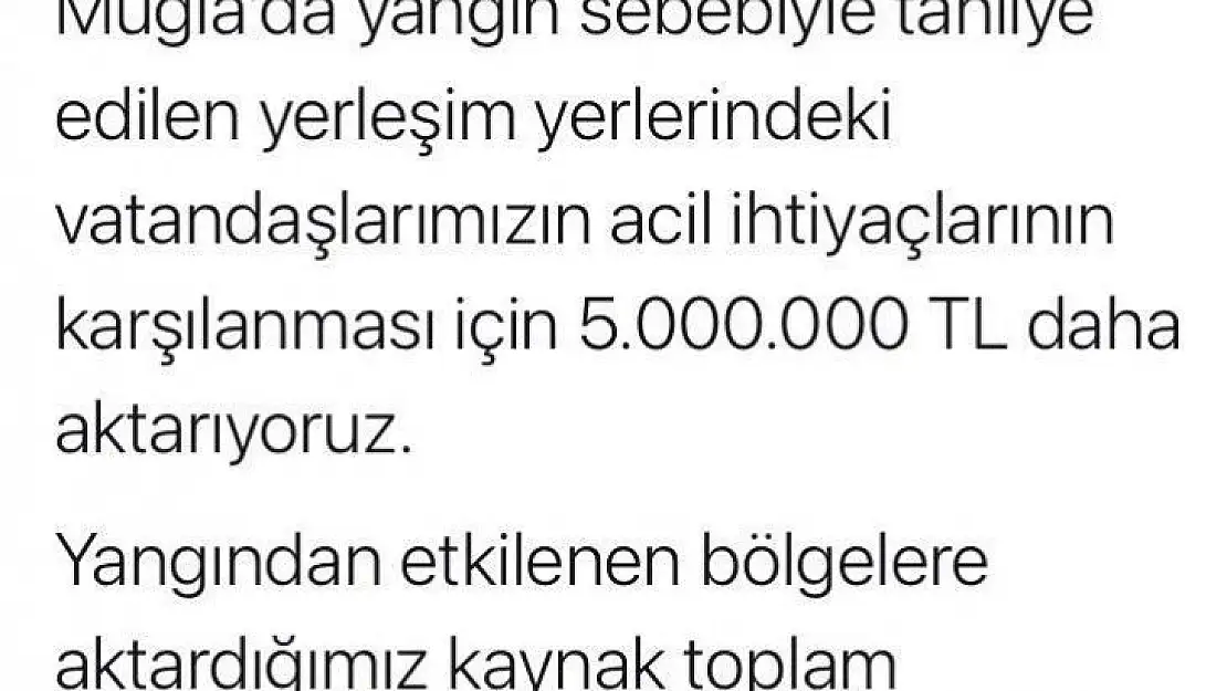 Bakan Yanık, yangın bölgelerine aktarılan toplam tutarın 39 milyon liraya ulaştığını bildirdi