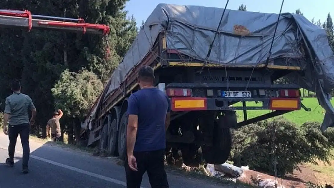 Balık yemi yüklü tır devrildi, sürücüsü yaralandı