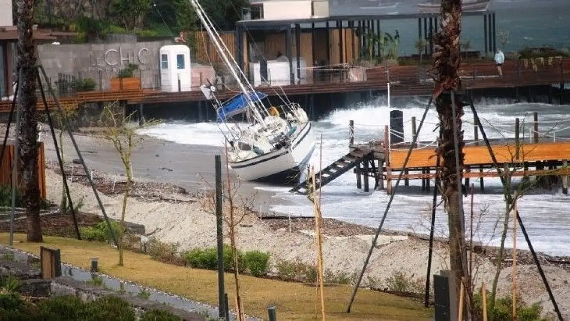 Bodrum'da fırtına kabusu: Balıkçı tekneleri battı, yelkenli gulet karaya oturdu