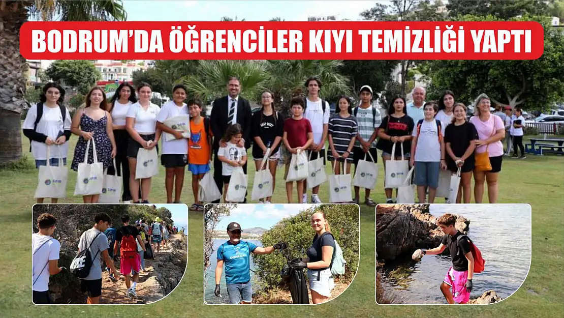 Bodrum'da öğrenciler kıyı temizliği yaptı