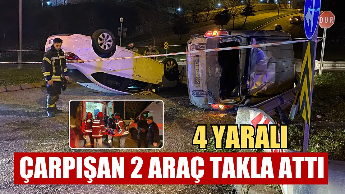 Çarpışan 2 araç takla attı: 4 yaralı