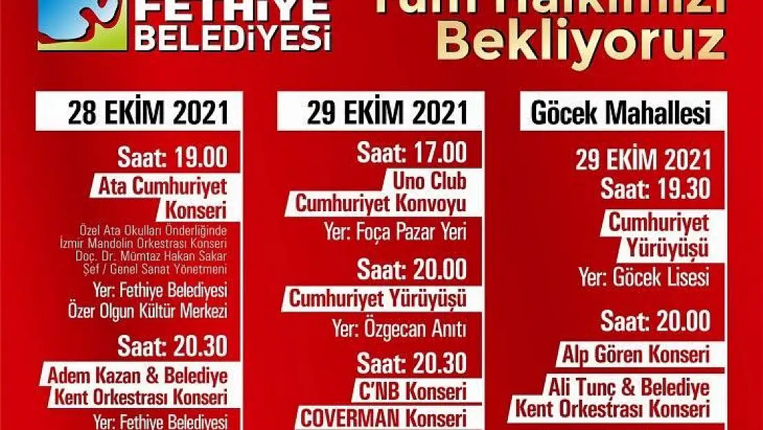 Cumhuriyet Bayramı Fethiye'de dolu dolu geçecek