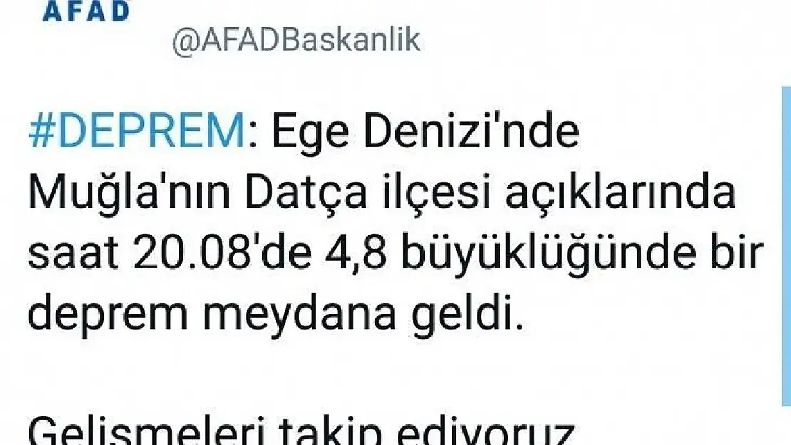 DATÇA AÇIKLARINDA 4.8 BÜYÜKLÜĞÜNDE DEPREM