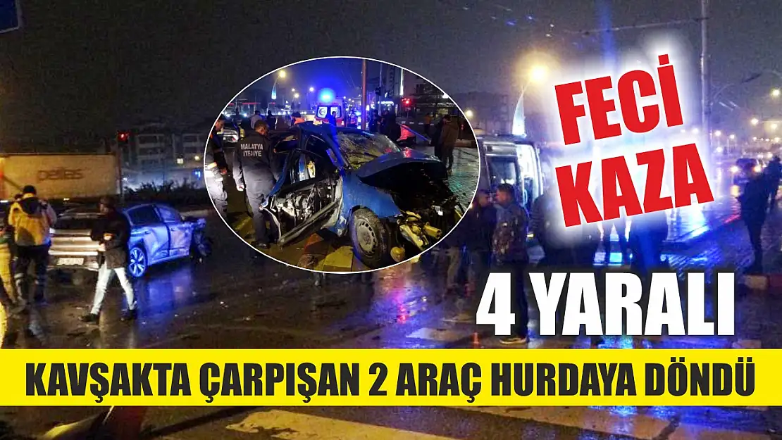 Feci kaza... Kavşakta çarpışan 2 araç hurdaya döndü: 4 yaralı