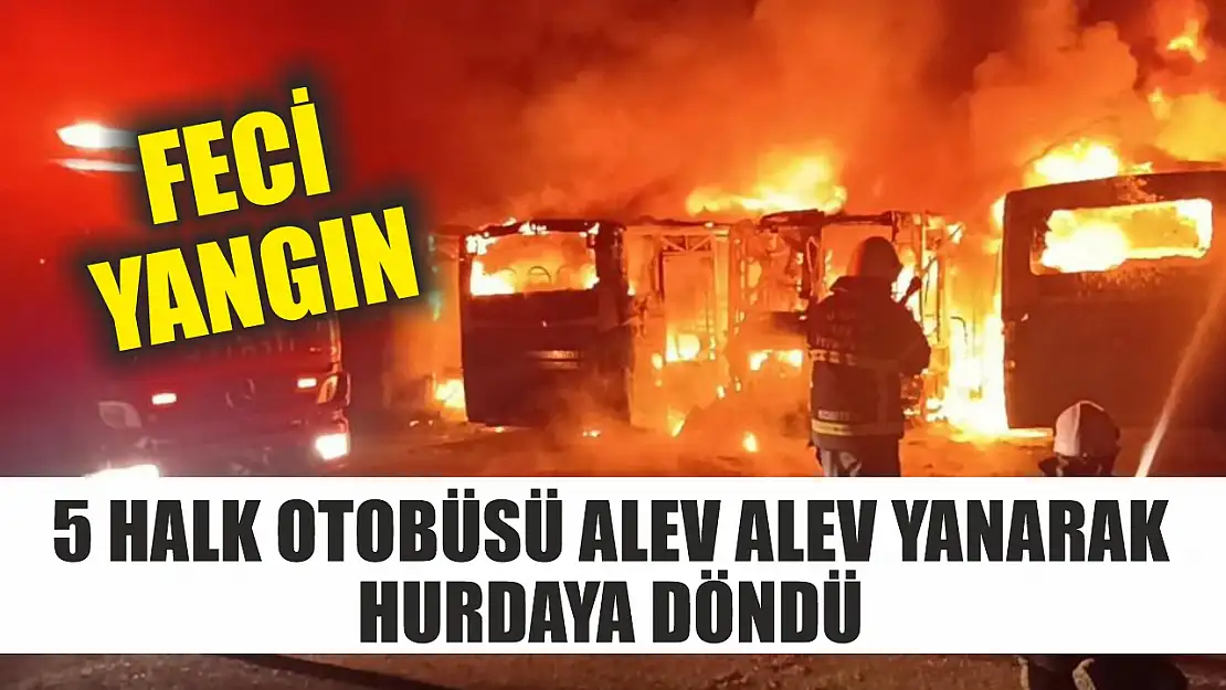 Feci yangın: 5 halk otobüsü alev alev yanarak hurdaya döndü