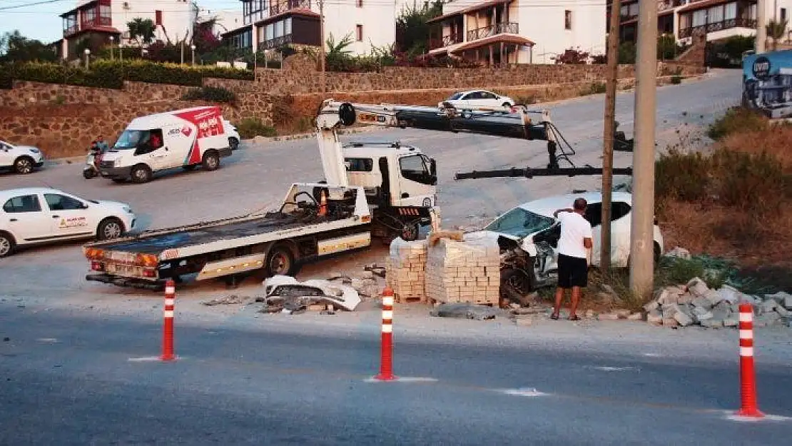 Freni boşalan vinç otomobili ezdi, şarampole uçtu