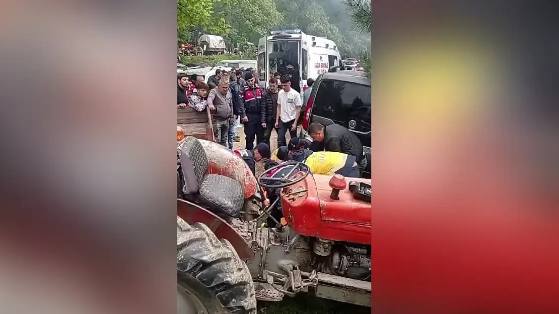 Freni patlayan traktör park halindeki kamyonete çarptı, araçtan fırlayan sürücü yaralandı