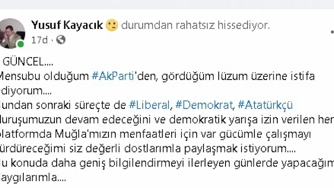 Gerçek Fethiye Gazetesi yazmıştı... Yusuf Kayacık AK Parti'den istifa etti