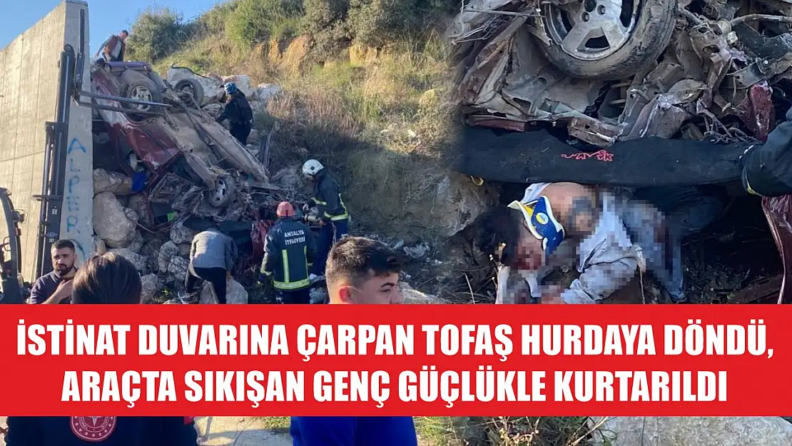 İstinat duvarına çarpan Tofaş hurdaya döndü, araçta sıkışan genç güçlükle kurtarıldı