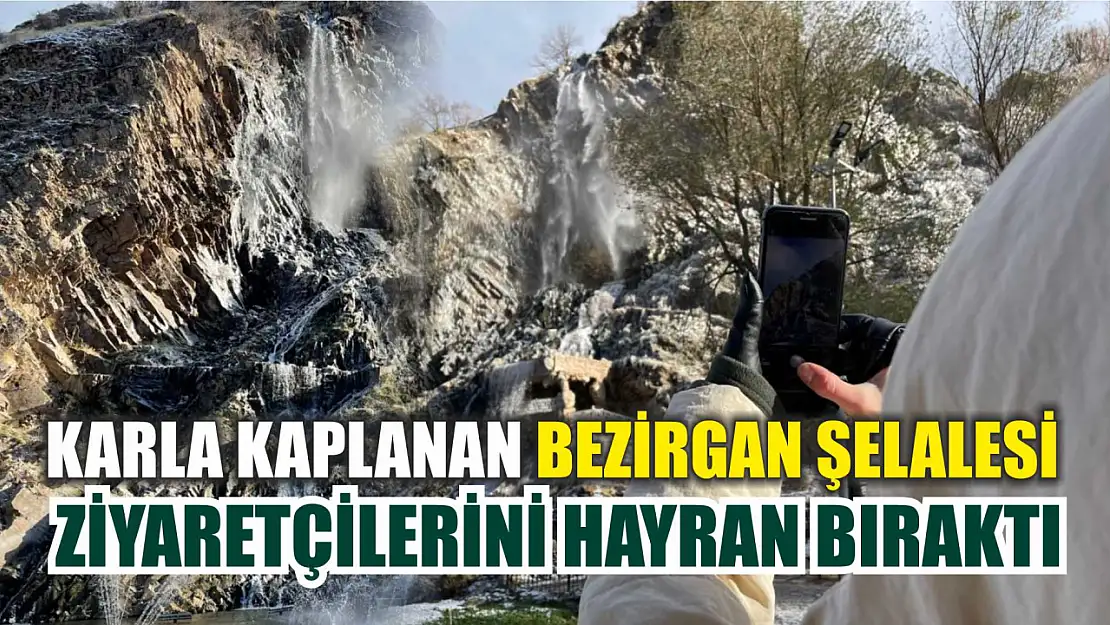 Karla kaplanan Bezirgan Şelalesi ziyaretçilerini hayran bıraktı