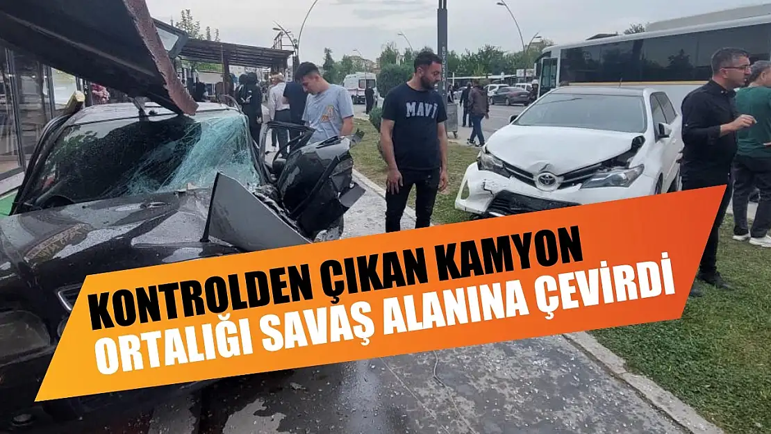 Kontrolden çıkan kamyon ortalığı savaş alanına çevirdi