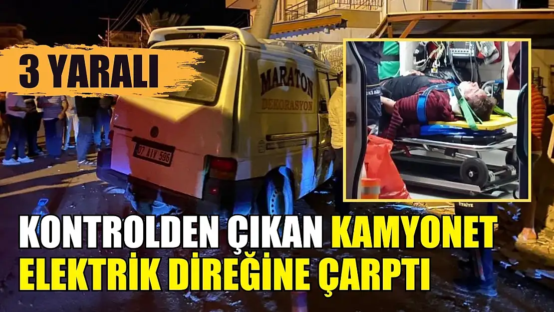 Kontrolden çıkan kamyonet elektrik direğine çarptı, 3 yaralı