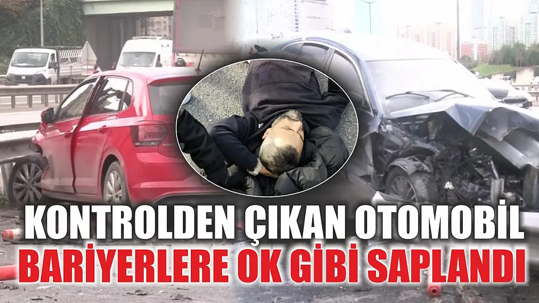 Kontrolden çıkan otomobil bariyerlere ok gibi saplandı