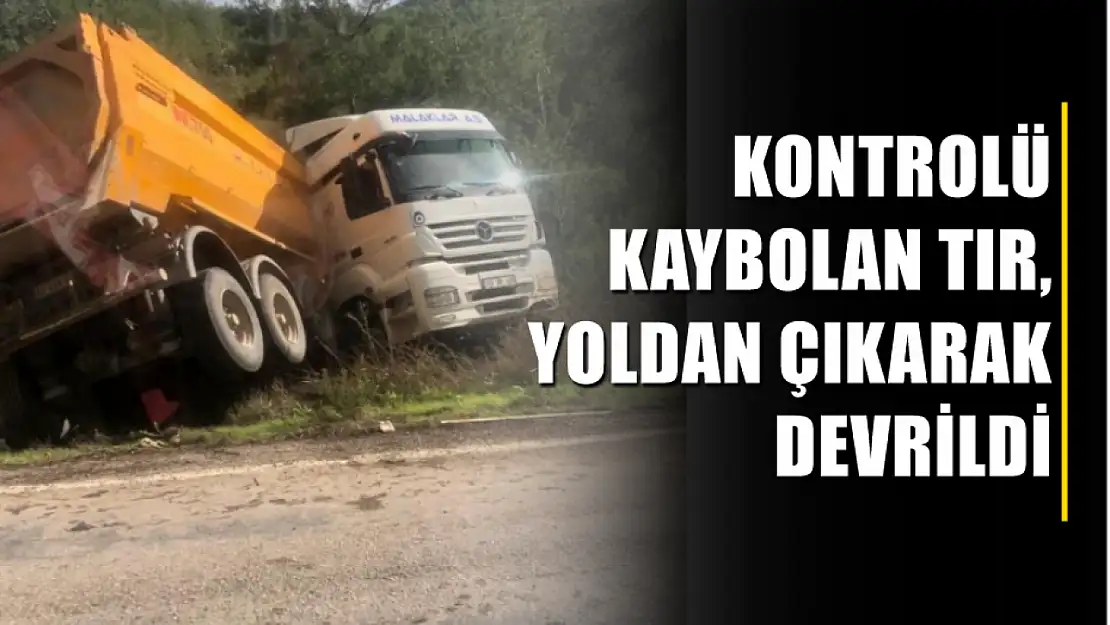 Kontrolü kaybolan tır, yoldan çıkarak devrildi