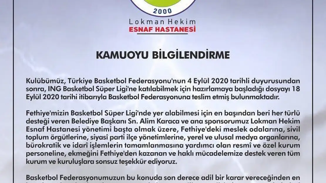 L.H. Fethiye Belediyespor dosyayı Federasyona teslim etti