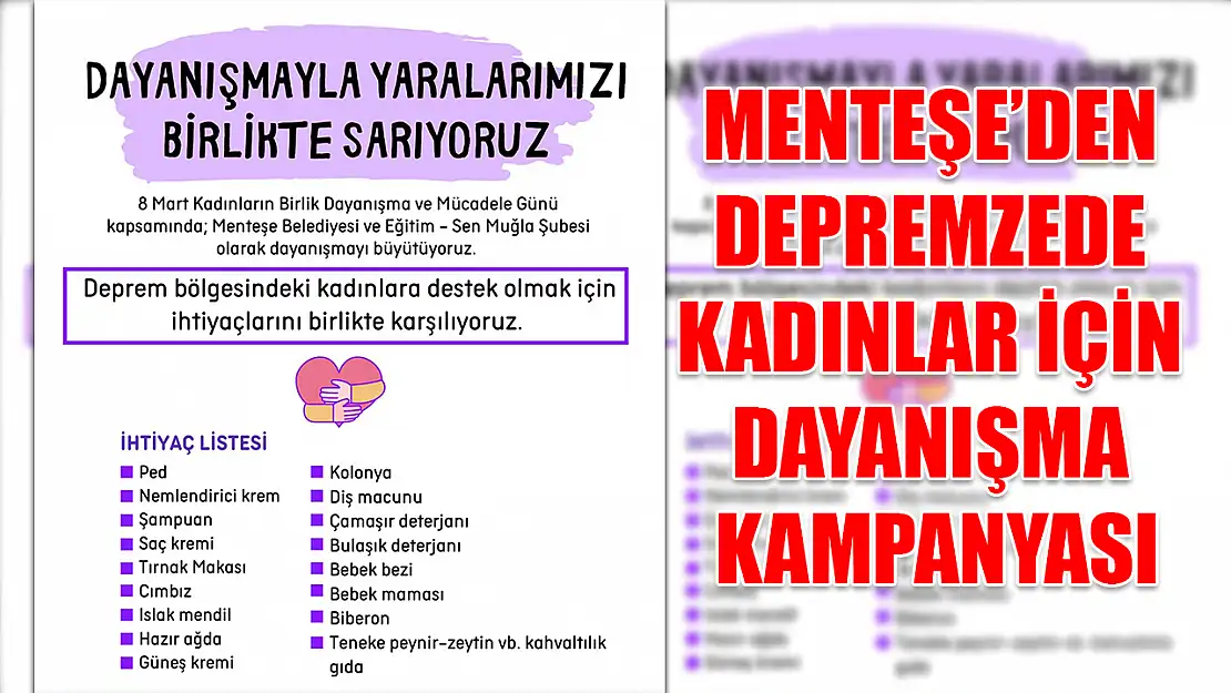 Menteşe'den depremzede kadınlar için dayanışma kampanyası