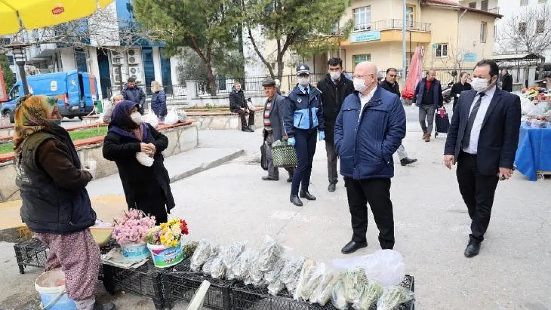 Menteşe halk pazarında Korona virüs denetimi