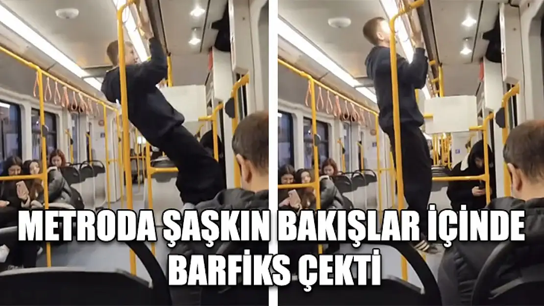 Metroda şaşkın bakışlar içinde barfiks çekti