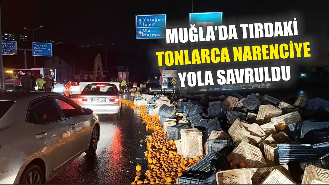 Muğla'da tırdaki tonlarca narenciye yola savruldu