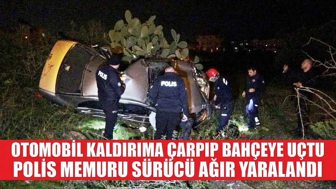 Otomobil kaldırıma çarpıp bahçeye uçtu, polis memuru sürücü ağır yaralandı