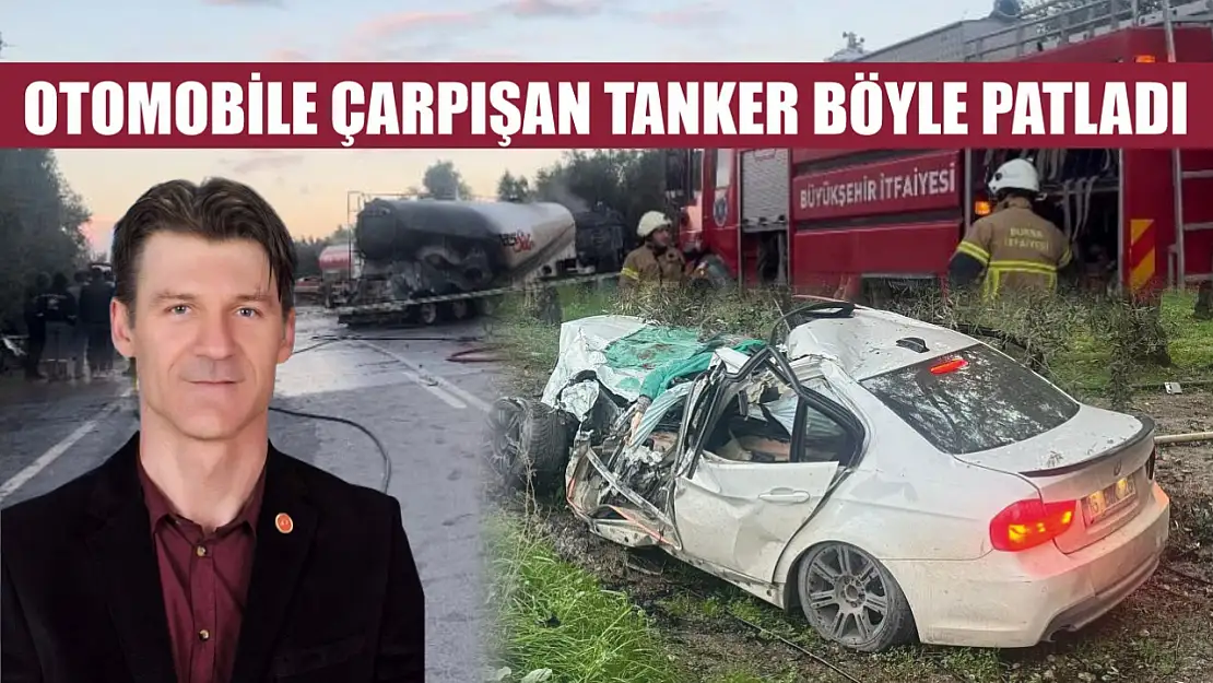 Otomobile çarpışan tanker böyle patladı