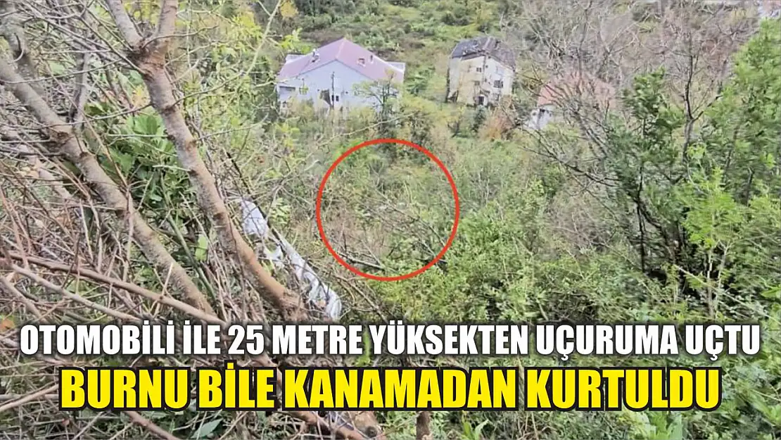 Otomobili ile 25 metre yüksekten uçuruma uçtu, burnu bile kanamadan kurtuldu