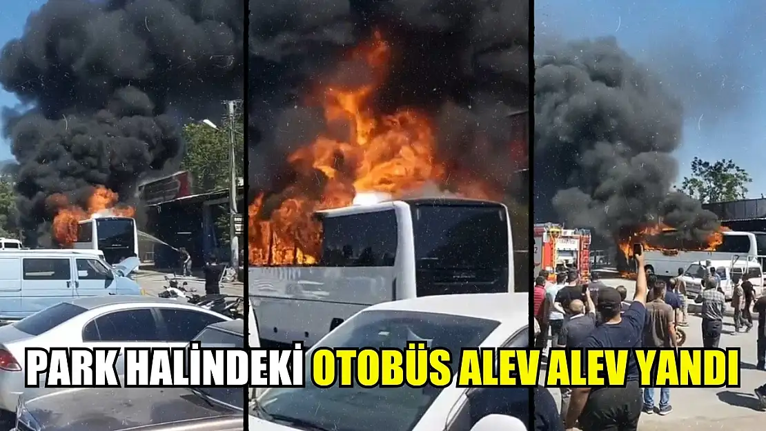 Park halindeki otobüs alev alev yandı