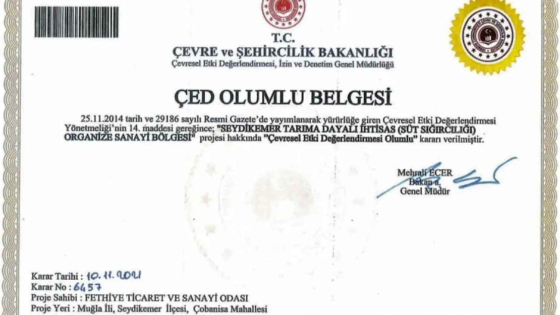 Tarıma Dayalı İhtisas OSB'nin çevreci olduğu belgelendi