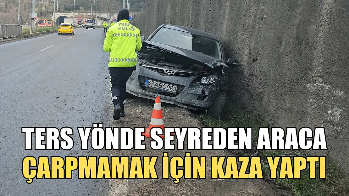 Ters yönde seyreden araca çarpmamak için kaza yaptı