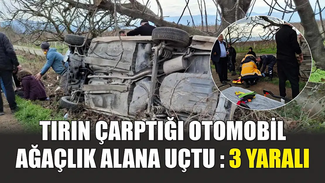 Tırın çarptığı otomobil ağaçlık alana uçtu : 3 yaralı