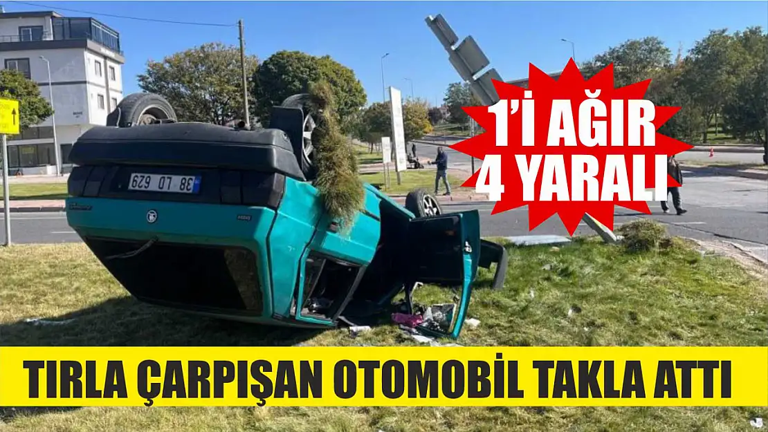 Tırla çarpışan otomobil takla attı: 1'i ağır 4 yaralı