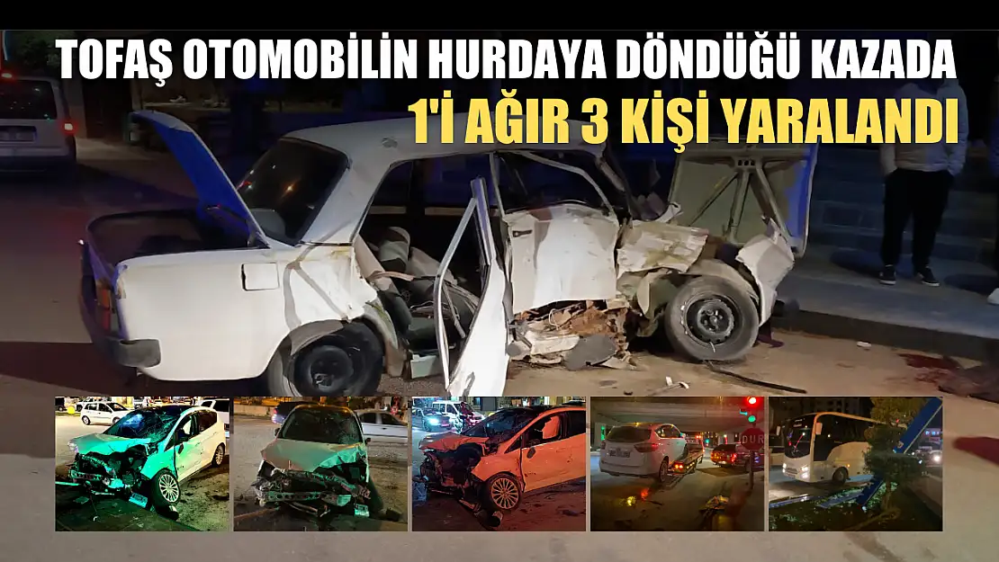 Tofaş otomobilin hurdaya döndüğü kazada 1'i ağır 3 kişi yaralandı