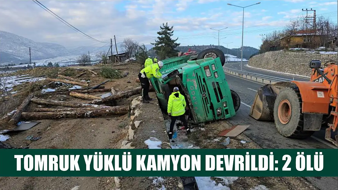 Tomruk yüklü kamyon devrildi: 2 ölü