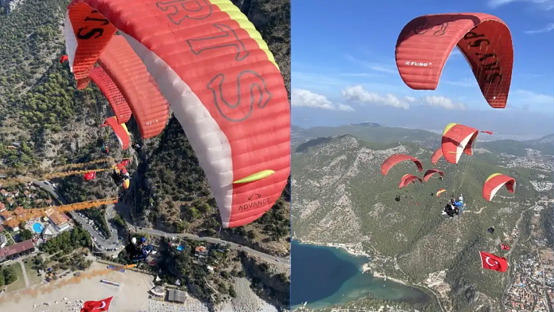 Üniversite öğrencileri Türk Bayrakları ile uçuş yaptı