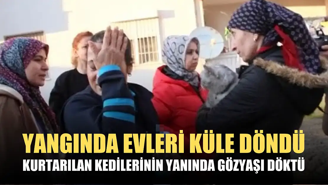 Yangında evleri küle döndü, kurtarılan kedilerinin yanında gözyaşı döktü