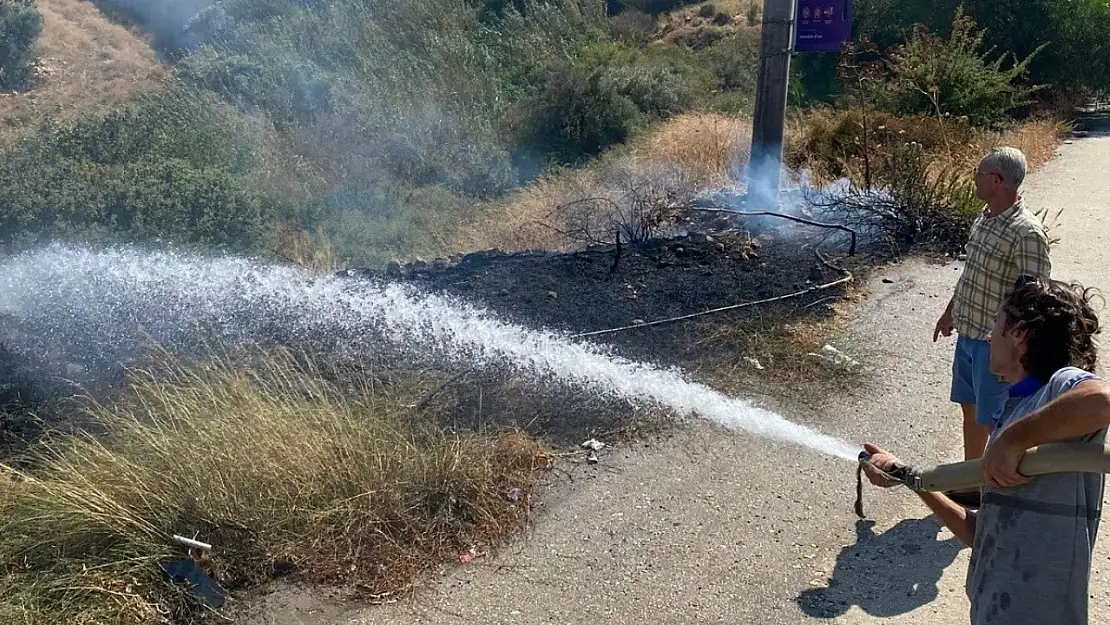 Yol kenarında çıkan yangın büyümeden söndürüldü