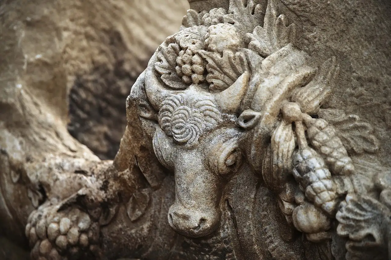 'Gladyatörler kenti' Stratonikeia'da 2 bin yıl öncesine ait girlandlı lahit bulundu