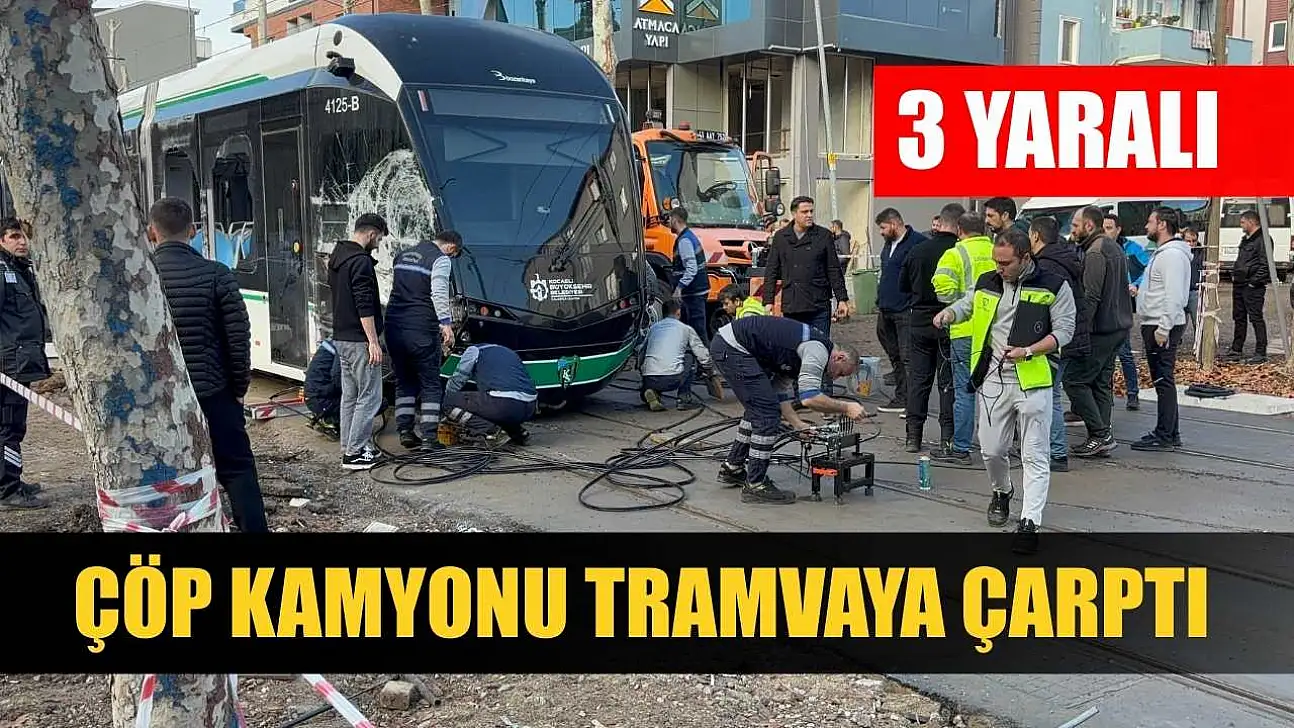 Çöp kamyonu tramvaya çarptı: 3 yaralı