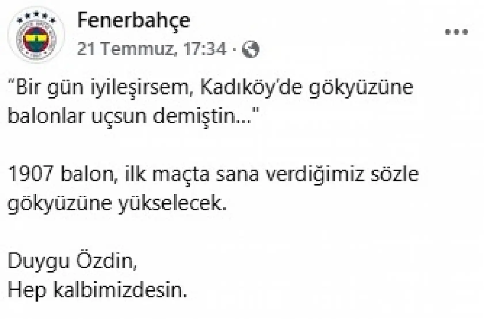 Fenerbahçe, bugün Duygu Özdin için 1907 balon uçuracak