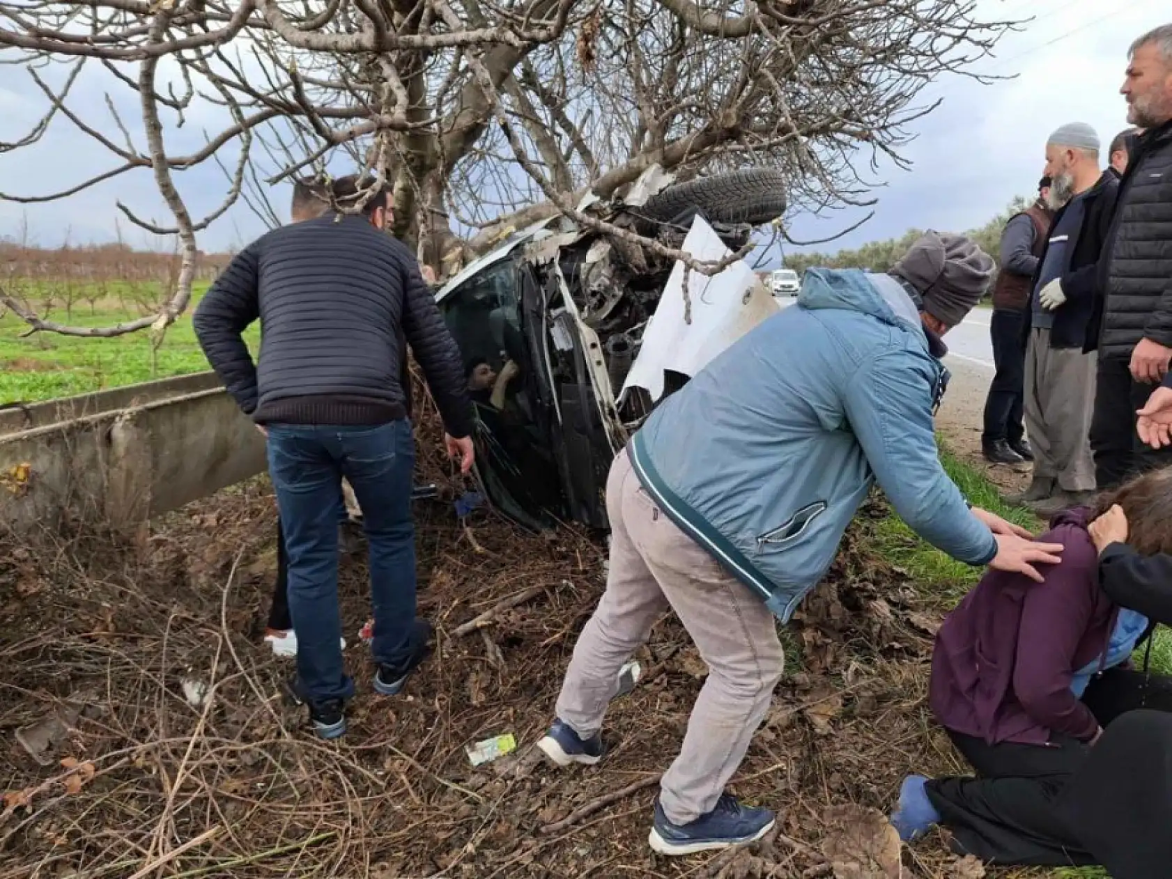 Tırın çarptığı otomobil ağaçlık alana uçtu : 3 yaralı