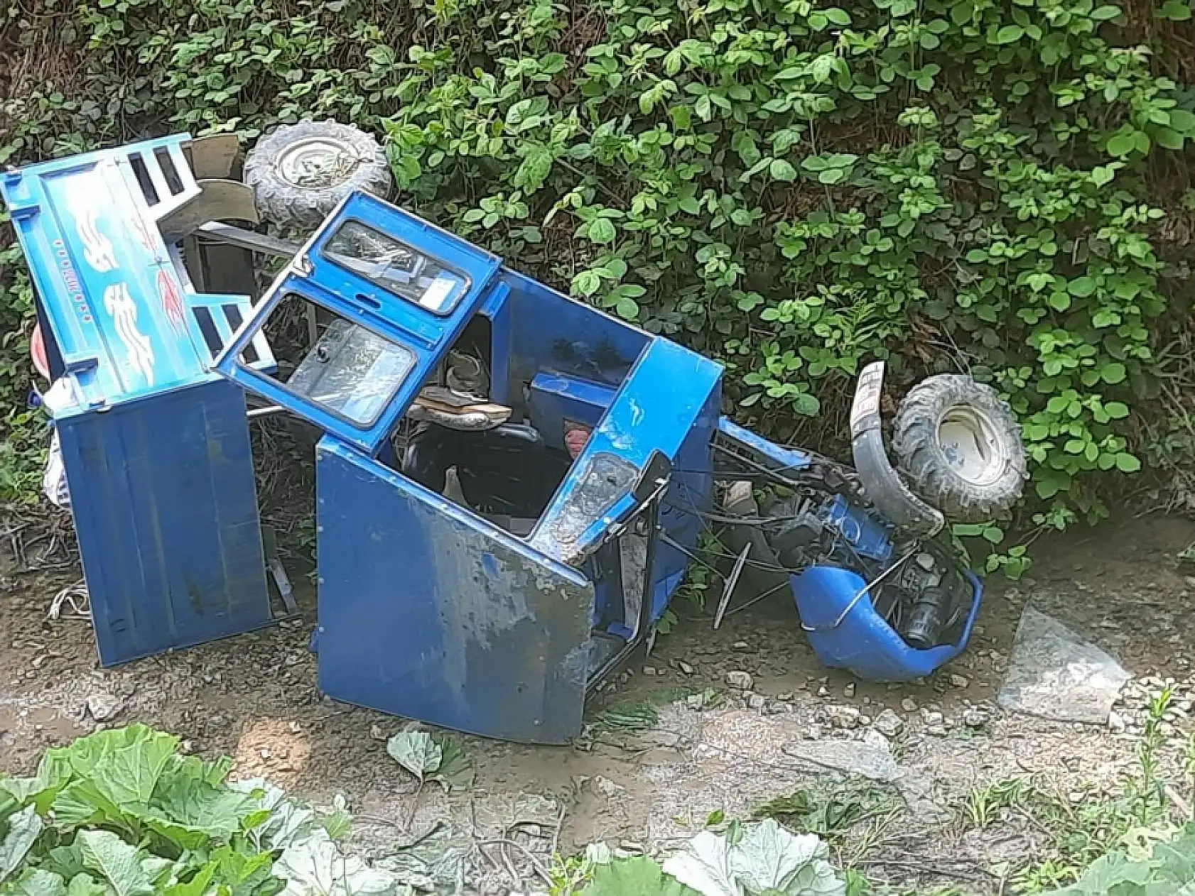 Kontrolden çıkan pat pat, dereye devrildi: 2 yaralı