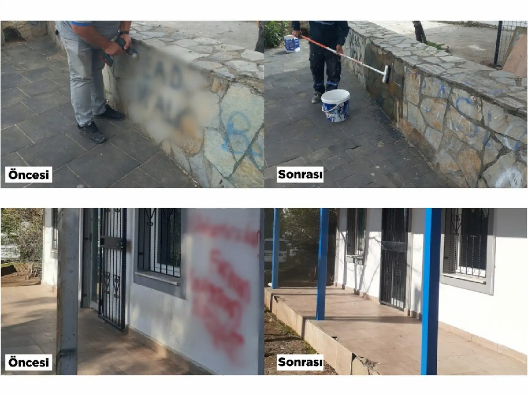 Bodrum'da kent estetiğini bozan yazılar ve resimler belediye ekiplerince temizleniyor