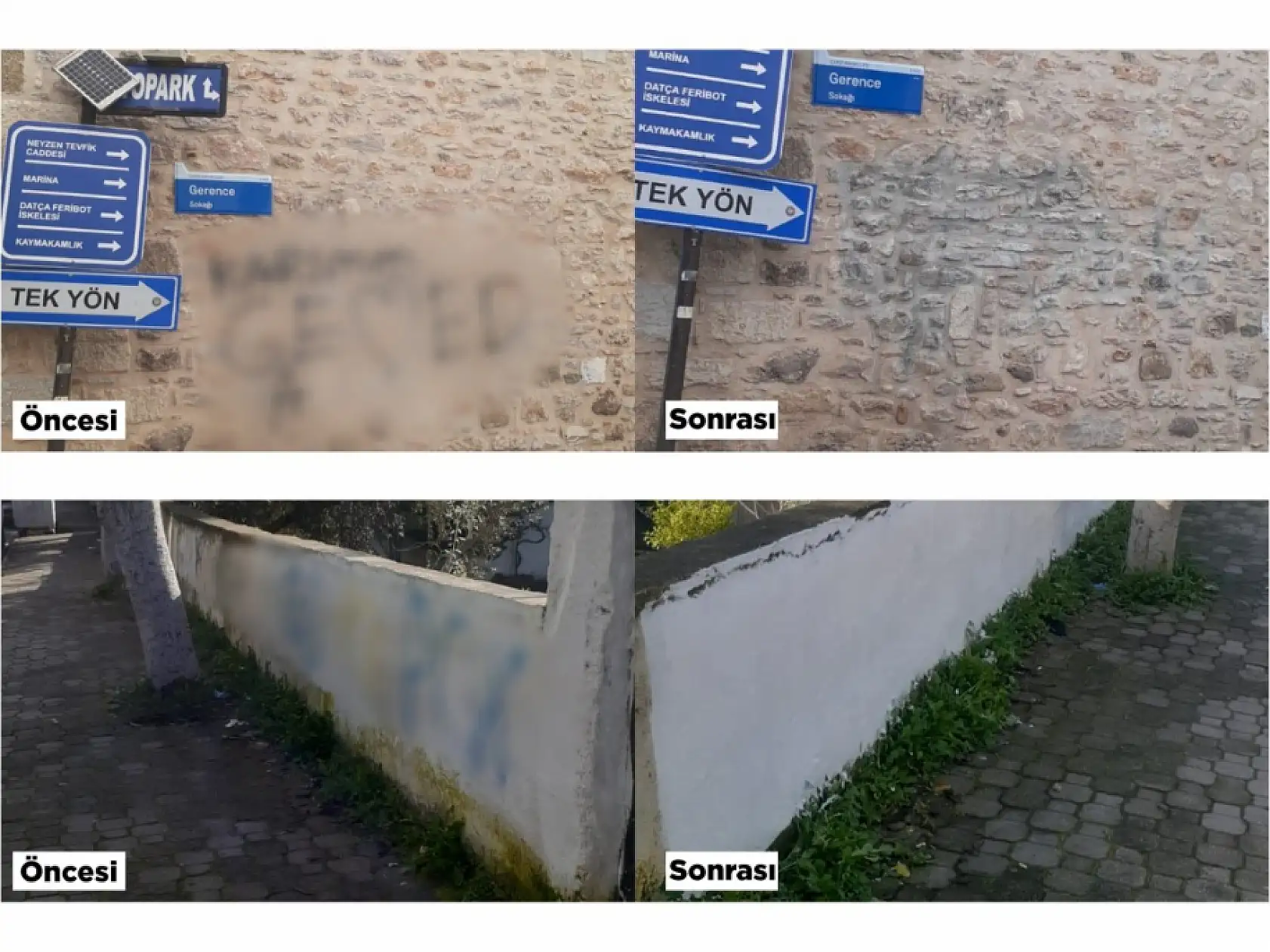 Bodrum'da kent estetiğini bozan yazılar ve resimler belediye ekiplerince temizleniyor