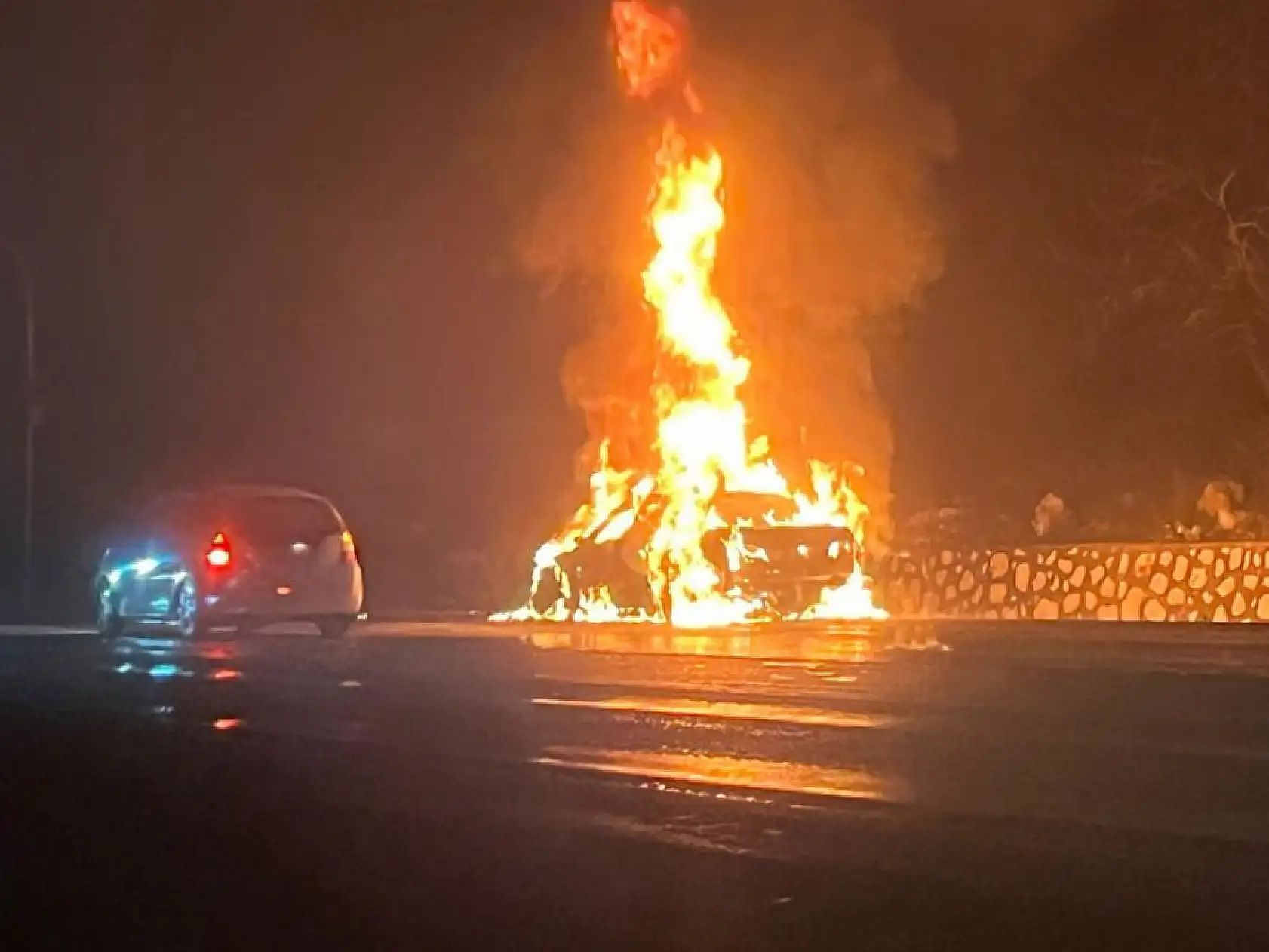 Lüks otomobil alev alev yandı