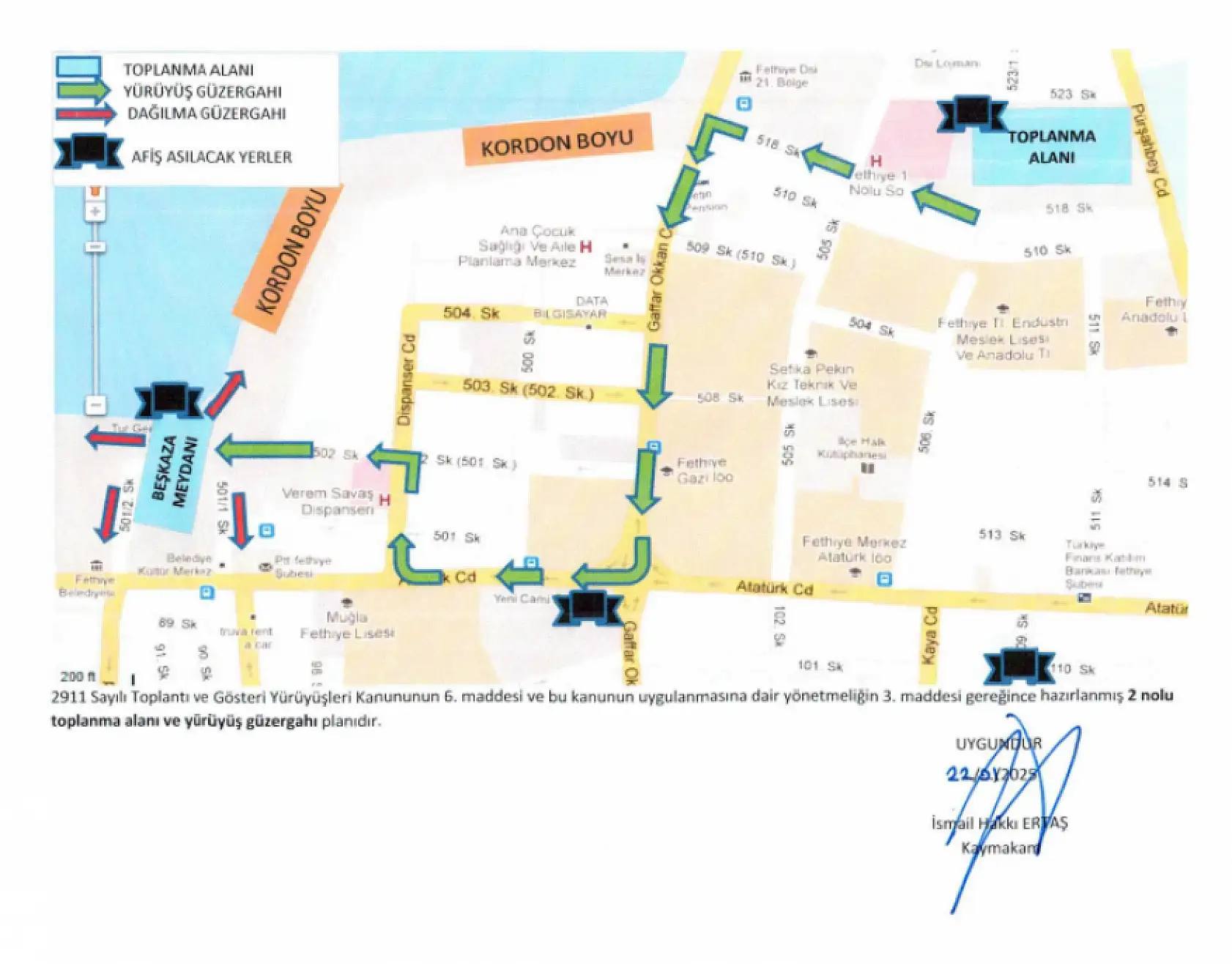 Fethiye'de toplantı ve gösteri yürüyüşleri alanları belirlendi