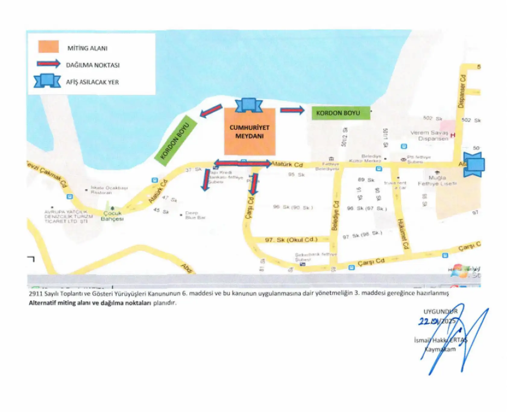Fethiye'de toplantı ve gösteri yürüyüşleri alanları belirlendi